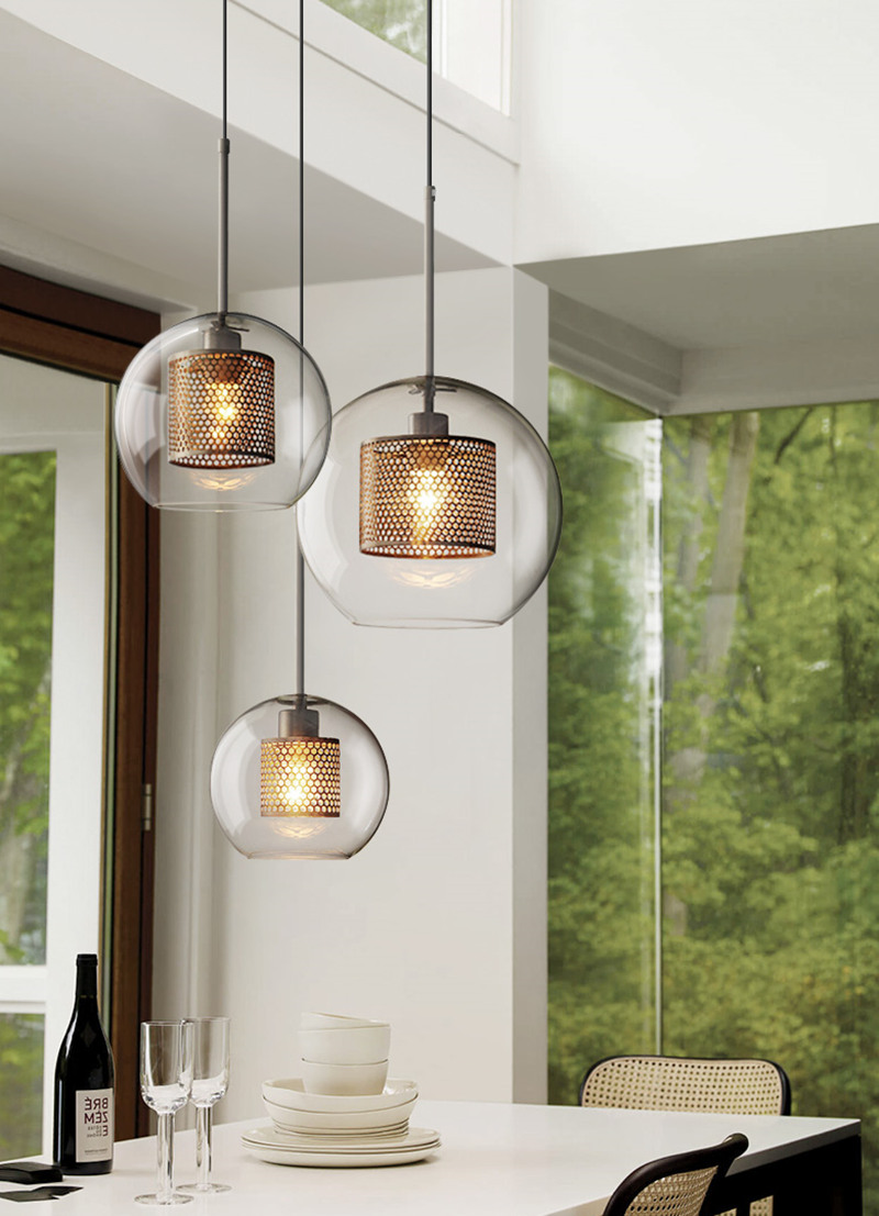 3 Pendant lights over dining table