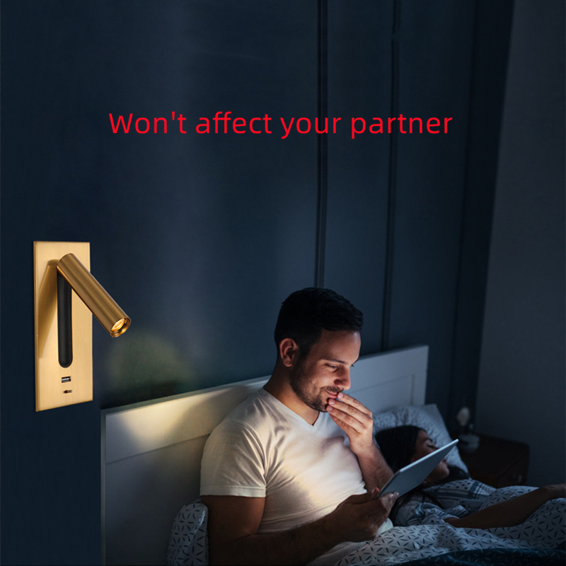 Contemporary Brass Wall LED Reading Lamp With USB And Switch