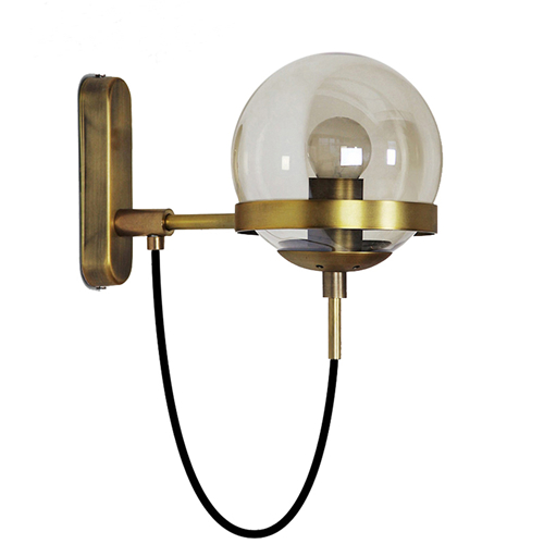 Antique brass round glass wall sconce