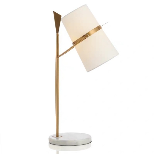 Marble desk lamp with white fabric shade