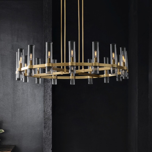 Brass and glass chandelier