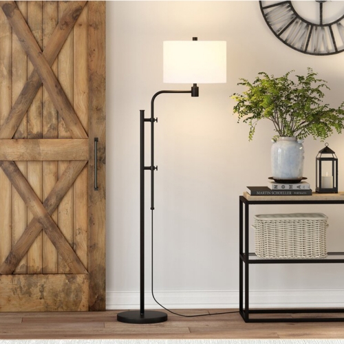 Adjustable height floor lamp with shade